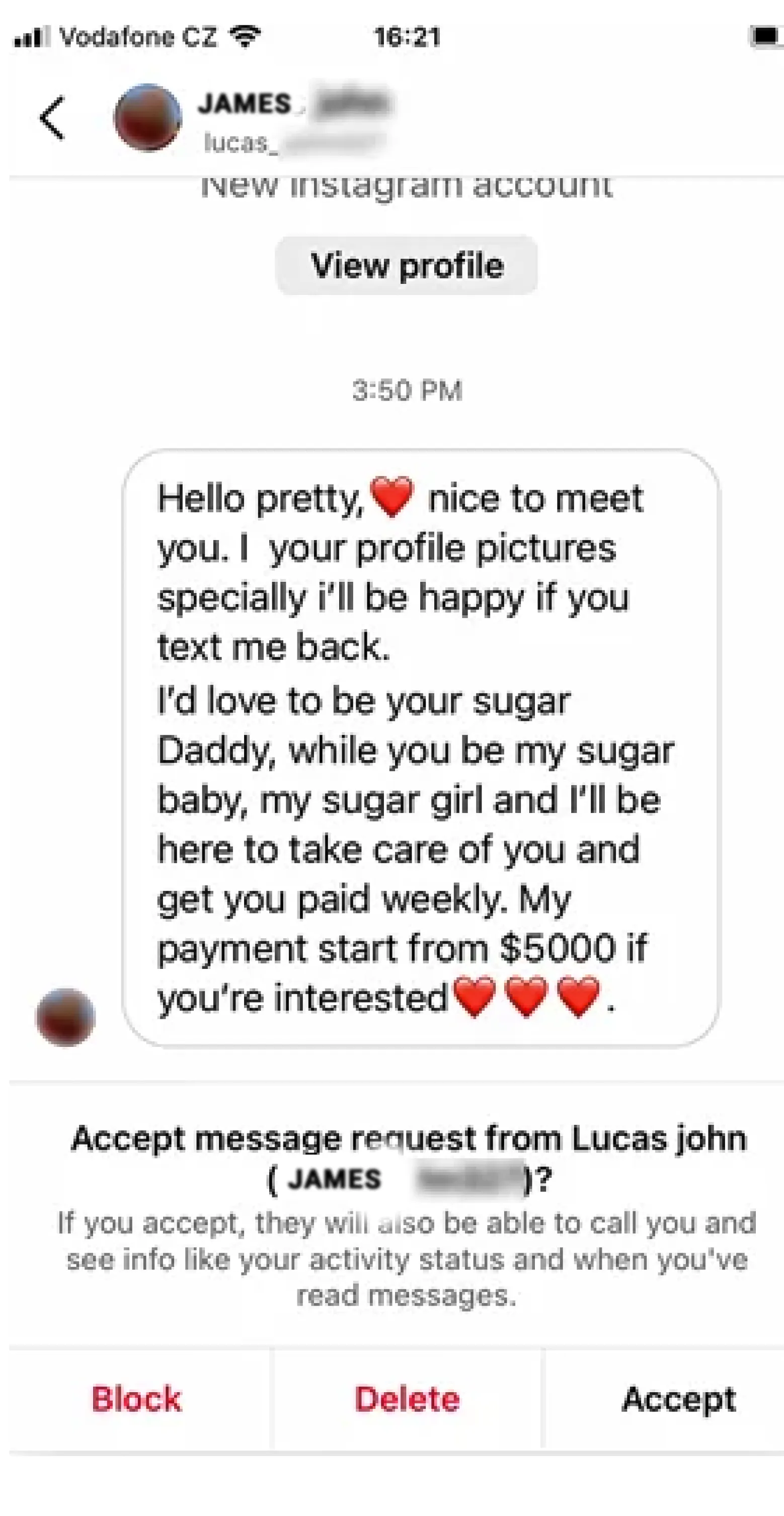 Sugar Daddy Scam on Instagram